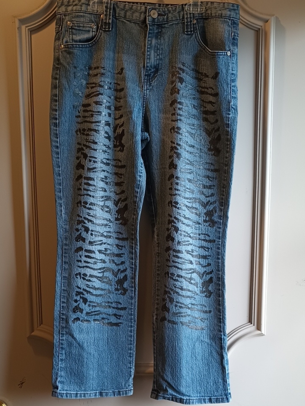 Blue Denim Jeans with Black Animal Print -by Personal Identity Girls Size 14 1/2